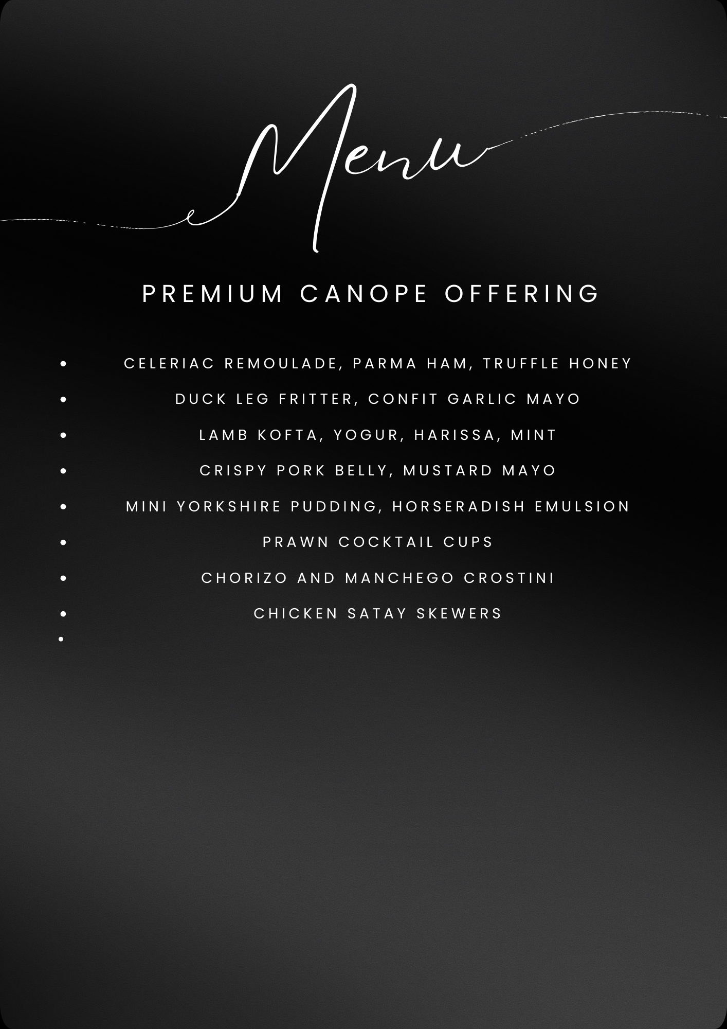 Premium Canopes Menu - Bespoke Private Chef Menus | Fine Dining at Home NI | Cooked by Callum