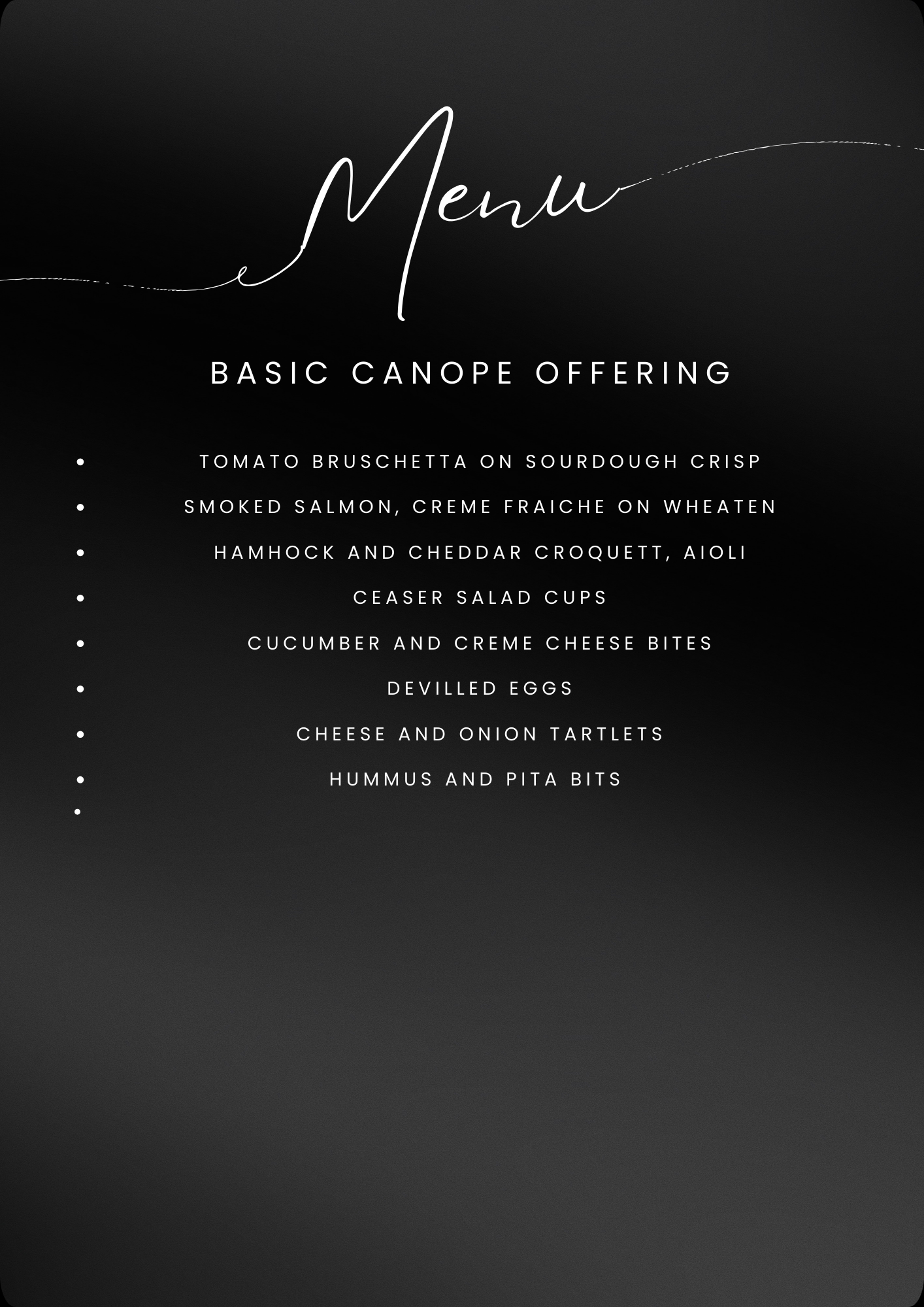 Basic Canopes Menu - Bespoke Private Chef Menus | Fine Dining at Home NI | Cooked by Callum