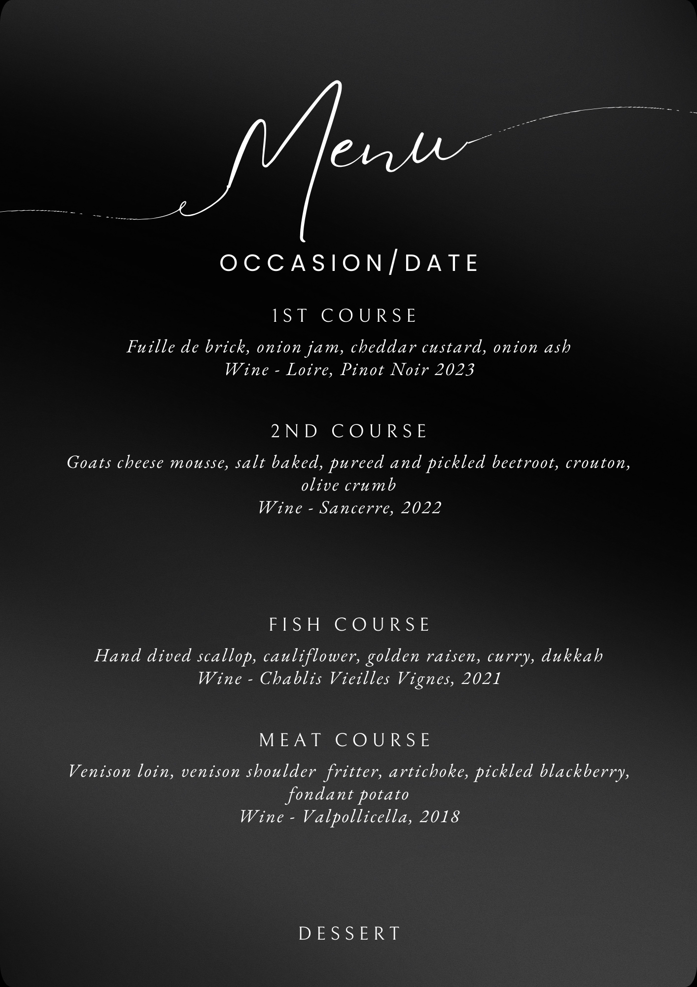 5 Course Menu with Wine Pairing - Bespoke Private Chef Menus | Fine Dining at Home NI | Cooked by Callum