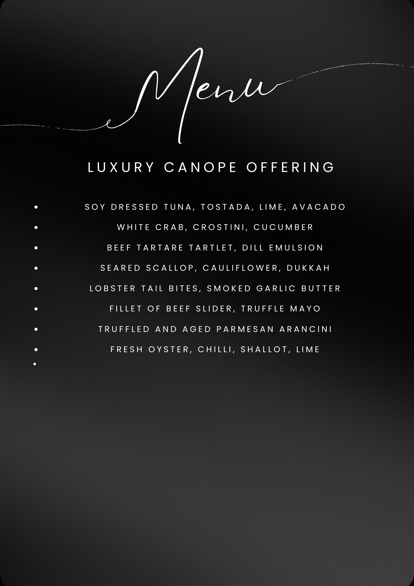 Luxury Canopes Menu - Bespoke Private Chef Menus | Fine Dining at Home NI | Cooked by Callum